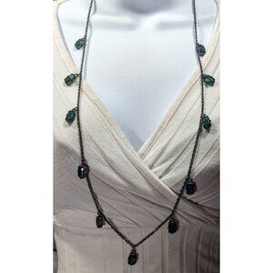 Gothic Green Gemmed Gunmetal Tone Charm Necklace